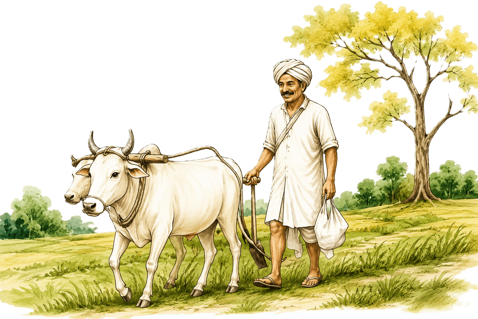 Indian farmer with oxen