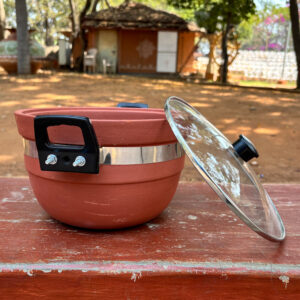 Handcrafted Terracotta Cooking Pot with Glass Lid & Handle – 10 Inch