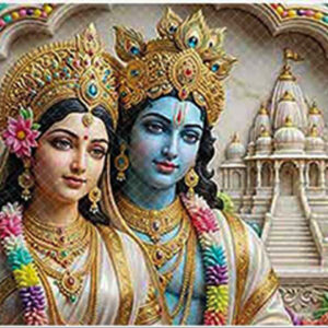 Hand Painted Radha Krishna Divine Wall Painting | Paper Print with Sugar UV & Sparkle Finish | Premium Spiritual Home Décor Artwork