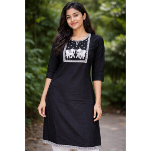 Classic Black Kurti with Animal Embroidered Yoke