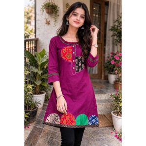 Purple Ajrakh Cotton Kurti – Handcrafted Ethnic Wear with Traditional Ajrakh Art