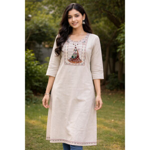 Ivory Handcrafted Embroidered Kurti with Folk Art Motif