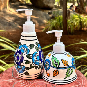 Handcrafted Floral Ceramic Soap Dispenser Set – Eco-Friendly Bathroom Accessory