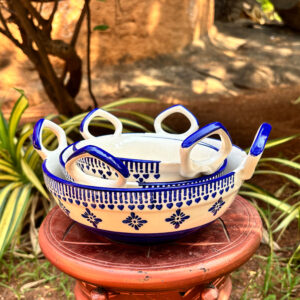 3-Piece Hand-Painted Ceramic Fry Pan Serving Bowl Set (10”, 8”, 7”)