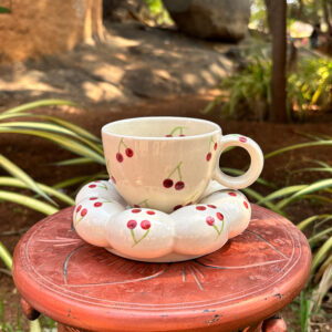 Hand-Painted Ceramic Cherry Tea Cup with Decorative Saucer – 5” (Copy)