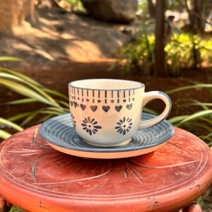 6-Piece Ceramic Tea Cup Set with 6-Inch Saucers – 3-Inch Height Cups, Heart & Floral Design