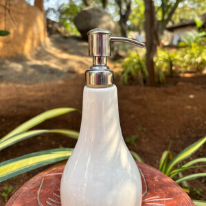 Elegant Glass Shampoo Dispenser with Silver Pump – 3-Inch Compact Design