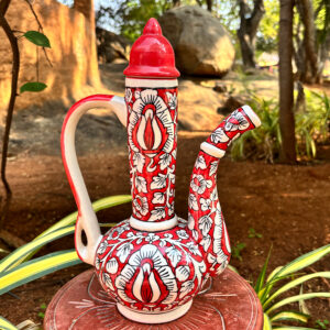 Handcrafted Decorative Ceramic Ewer – 12-Inch Traditional Floral Design