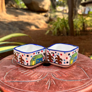 Hand-Painted Square Ceramic Bowl – 2-Inch Decorative Mini Bowl