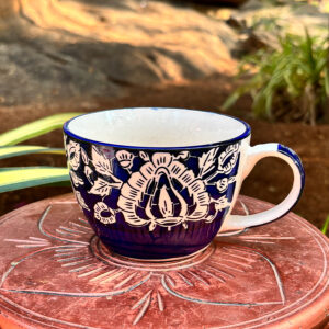 Hand-Painted Blue Floral Ceramic Cup – 4-Inch Wide, 3-Inch Tall