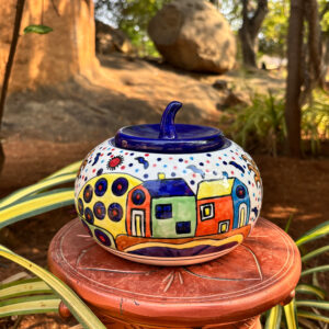 Hand-Painted Ceramic Pumpkin Jar – 4-Inch Decorative Storage Container