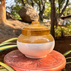 Handcrafted Two-Tone Ceramic Storage Jar with Lid
