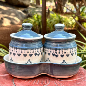 Dual Heart Ceramic Storage Jar Set