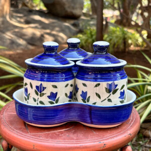 "Royal Blue Ceramic Trio Storage Jar Set  "