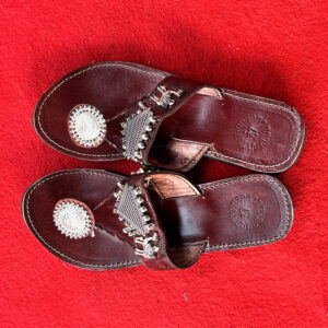 Handcrafted Camel Leather Sandals with Traditional Silver Embellishments