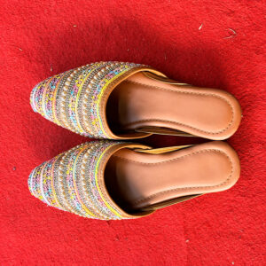 Handcrafted Moti Work Ethnic Slip-On Sandals – Pearl Embellished Elegance