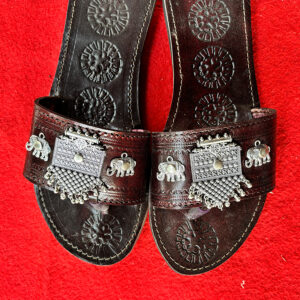 Handcrafted Camel Leather Sandals with Silver Elephant Motifs | Traditional Ethnic Footwear