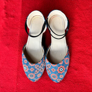 Elegant Blue Ikath Print Ankle-Strap Sandals