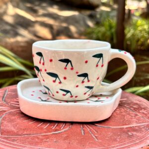Cherry Bloom Ceramic Cup & Saucer Set