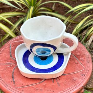 Evil Eye Hand-Painted Ceramic Cup & Saucer Set