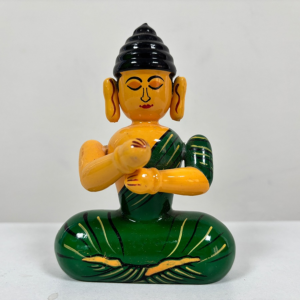 Peace Vibes Only! | Handcrafted Etikopakka Lacquer Painted Wooden Buddha Idol | Spiritual Home Decor & Meditation Showpiece | Green | 12 cm