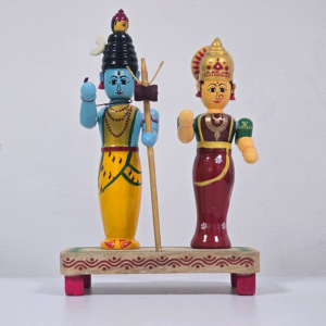 Handcrafted Etikoppaka Wooden Shiva Parvati Idol – 8 Inches | Traditional Divine Couple Showpiece