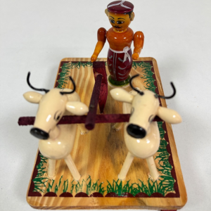 Handcrafted Etikoppaka Lacquer Wooden Farmer with Two Cows Showpiece | Traditional Rural Life Figurine | Home Décor & Gifting | 5 Inches