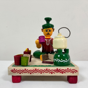 Handcrafted Etikoppaka Tea Stall Man Selling Tea Wooden Toy | Traditional Street Vendor Figurine | Multi-Colour | 5 Inches (5 × 5 cm)