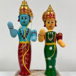 Handcrafted Etikoppaka Ramudu Seetha Wooden Toy | Lord Rama & Sita Idol | Traditional Home Decor & Golu Doll | Multi-Colour | 9 Inches (5 × 3 cm Base)