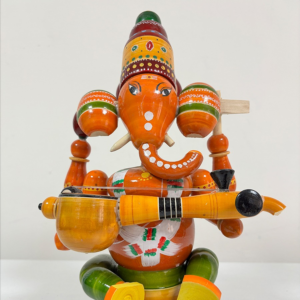 Handcrafted Etikoppaka Wooden Vinayakudu with Veena | Musical Ganesha Lacquerware Idol | Traditional Home Décor & Gifting Showpiece | 12 Inches