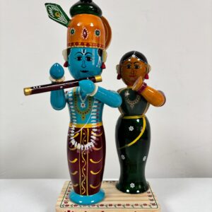 Etikopakka Lacquer Color Painted Wooden Lord Radha Krishna Statue | Handcrafted Traditional Idol for Home Decor & Gifting (30 cm x 13 cm x 9 cm)