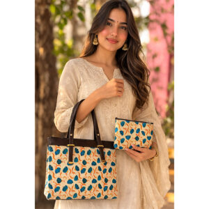 Tote bag,  floral print canvas body ,   Size 13" wide X 11" long with 5 " base