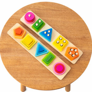 Wooden Montessori Shape Sorter and Stacker Puzzle Toy (2.5inch,11inch)