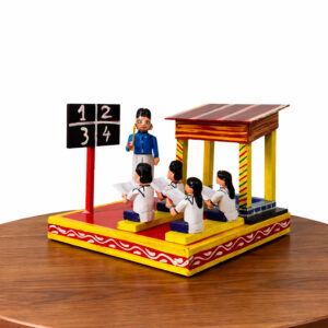 7 Inch Kondapalli Wooden School Teacher & Students Showpiece – Handcrafted Classroom Scene (8x8 Inch Base)