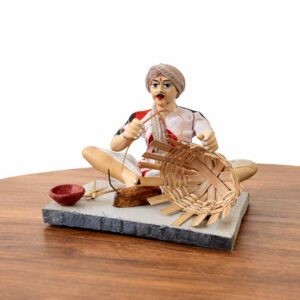 4 Inch Kondapalli Clay Basket Weaver Figurine – Handcrafted Village Artisan (5x4 Inch Base)
