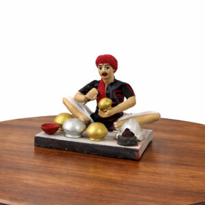 4.5 Inch Kondapalli Clay Goldsmith Artisan Figurine – Traditional Village Craftsman (5x4 Inch Base)