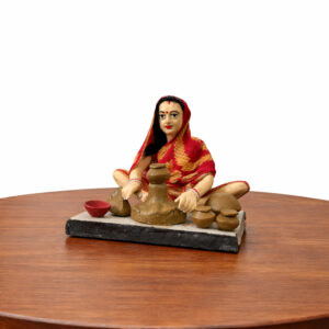 4.5 Inch Kondapalli Clay Potter Woman Figurine – Traditional Village Artisan (5x4 Inch Base)