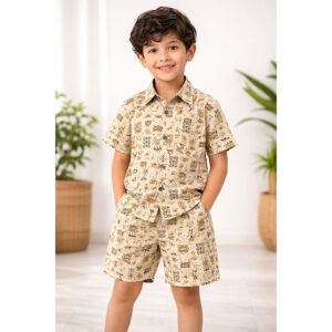 Kids Hand Block Print Cotton Co-Ord Set – Beige Tribal Print