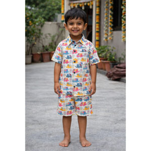 Kids Soft Cotton Co-ord Set – Colorful Elephant Hand Block Print 🐘