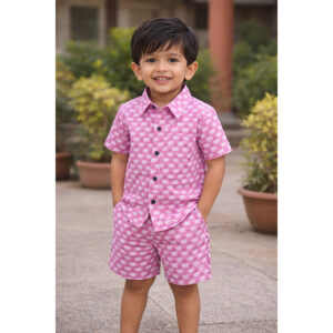 Kids Camel Print Hand Block Cotton Co-ord Set – Shirt & Shorts (Half Sleeves)