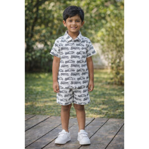 Kids Hand Block Printed Cotton Co-ord Set – Cute Elephant Print | Half Sleeve Shirt & Shorts