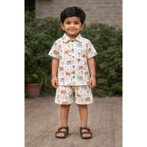 Kids Soft Cotton Giraffe Print Cord Set – Hand Block Printed 🦒