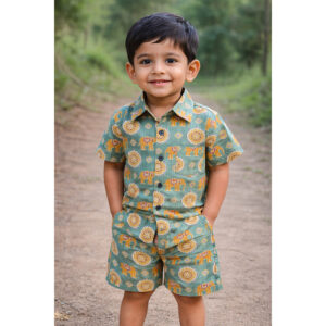 Kids Cotton Co-ord Set – Hand Block Printed Elephant Design 🐘
