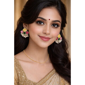 Multicolor Gemstone Stud Earrings with Pearl Drop Accents