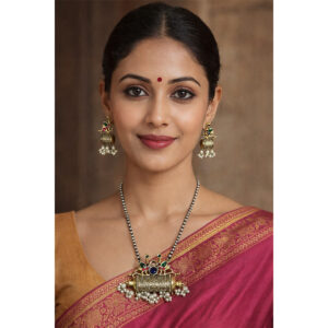 Antique Peacock Motif Oxidized Necklace Set with Pearl Drops