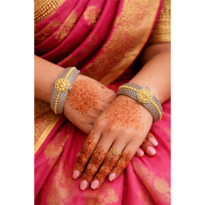 Dual-Tone Mesh Design Statement Oxidized Bangles