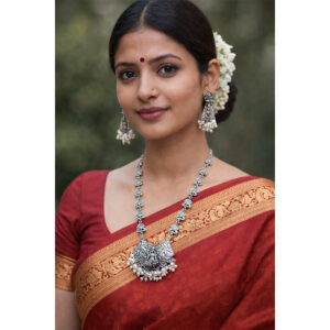 Divine Lakshmi Elephant Motif Oxidized Necklace Set