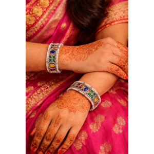 Handcrafted Multicolor Stone & Pearl Bangles – Traditional Kundan-Style Ethnic Jewelry