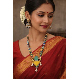 Royal Elephant Navratna Dual-Tone Long Necklace Set