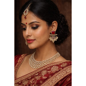 Square Stone Floral Pearl Drop Oxidized Silver Statement Earrings